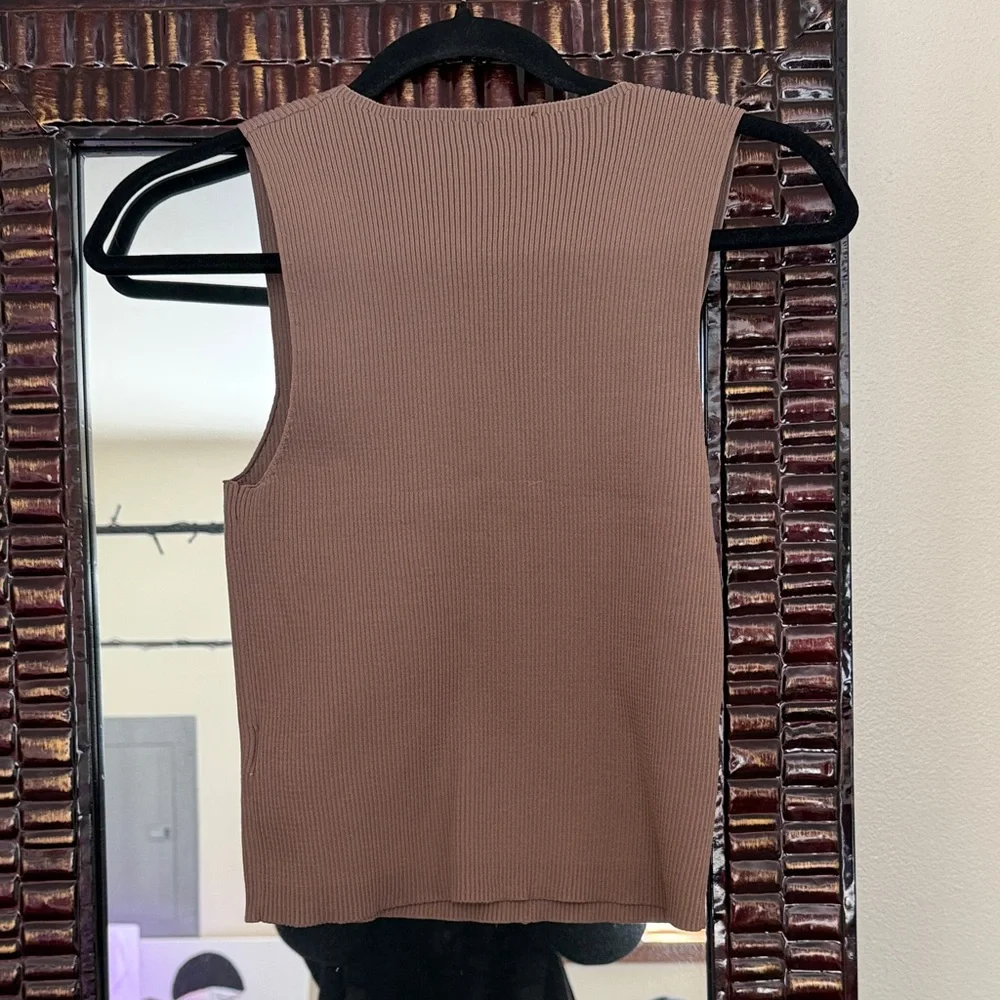 Sincerely Jules Brown Ribbed Square Neck Tank Top XL - Picture 4 of 5